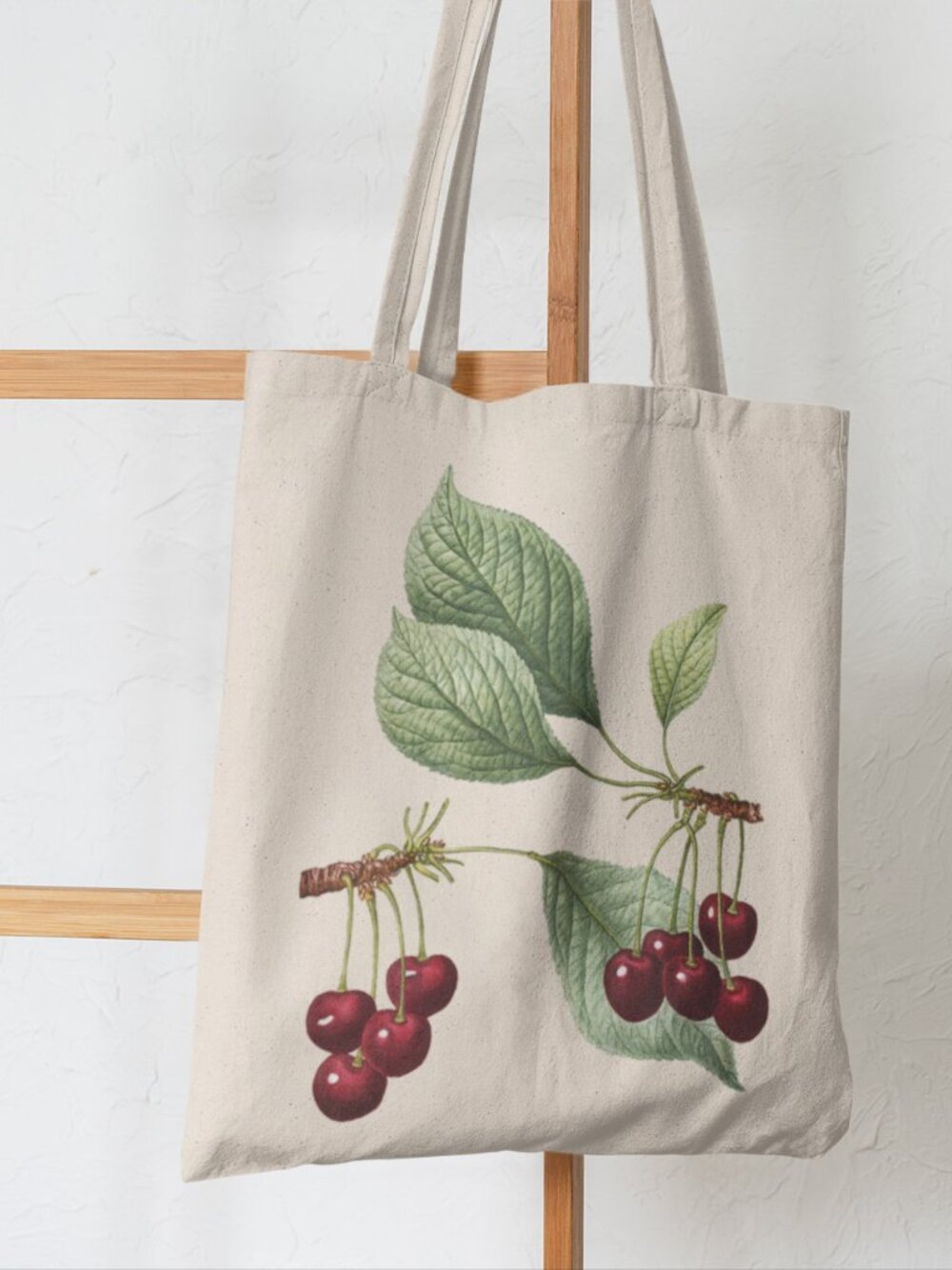 Cherry Vintage Botanical Print Graphic Canvas Tote Bag - Picture 5 of 5